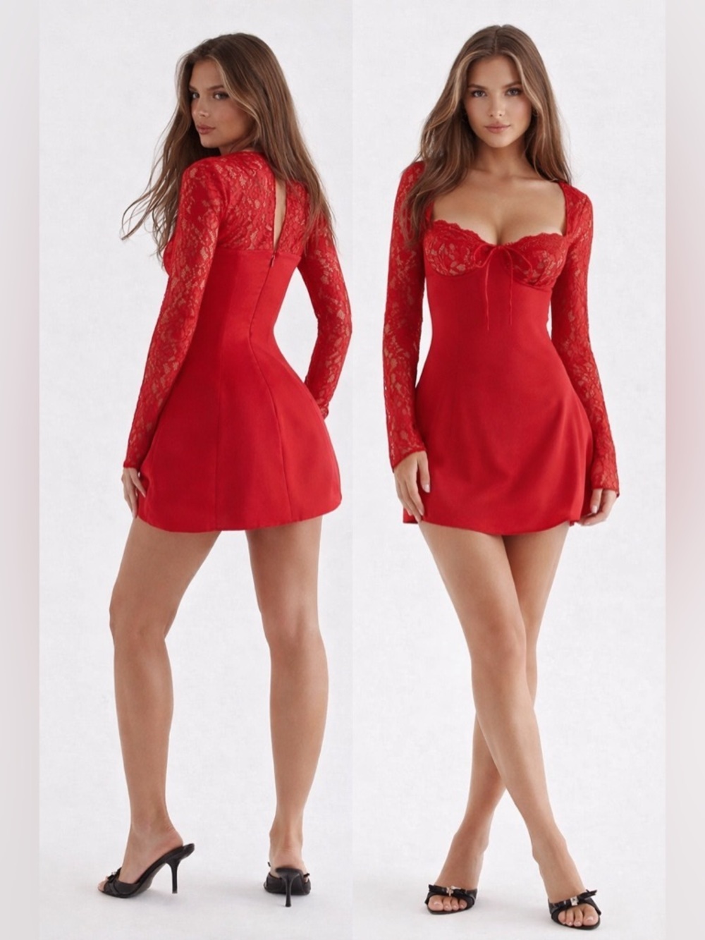 House of CB Jennica Red Rose Satin Lace Mini Dress S Luxury